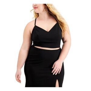 NWT B DARLIN Womens Black Spaghetti Strap V Neck Party Crop Top Plus 22W